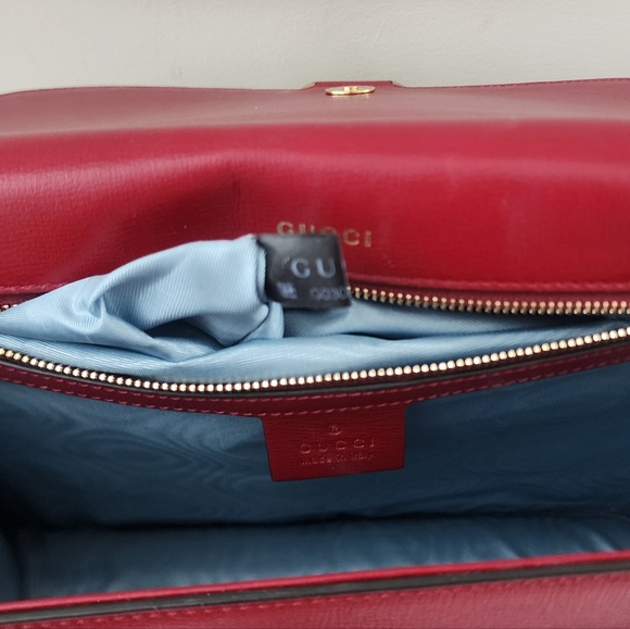 Authentic Gucci GG Marmont Red Leather Shoulder Bag Gold Hardware Gucci Handbag - Picture 11 of 14